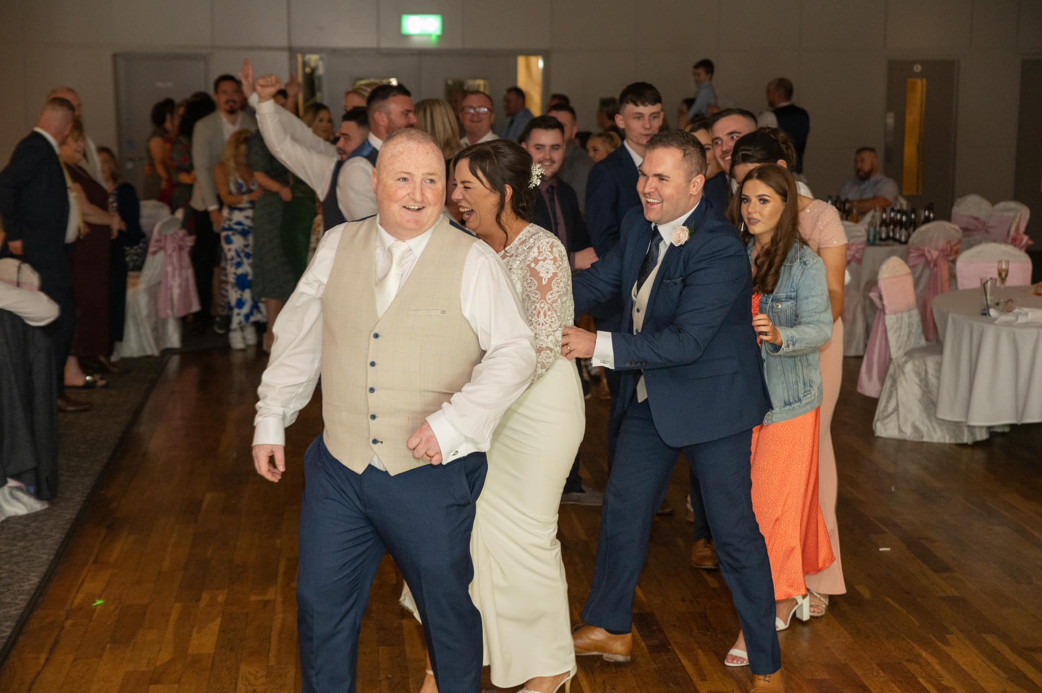 DJ setup with decks and lighting